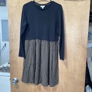 JJill Black & Brown Check Plaid Long Sleeve Pockets Soft Flowy Dress Size Medium